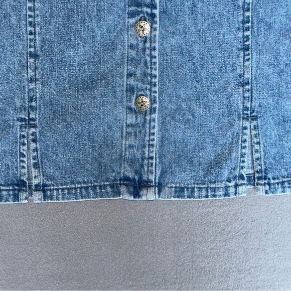 Christopher & Banks Blue Denim Cotton Shirt Jacket floral embroidered size L - Picture 15 of 16